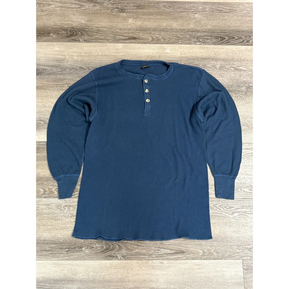 Vintage 90s Greatland Apparel Blue Henley Thermal Long Sleeve Retro - Men’s XL